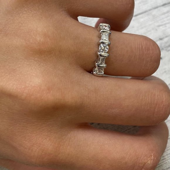 Rachel Koen Baguette Round Diamond Ring 14K White Gold 0.66cttw Size 5.5 - Picture 1 of 6